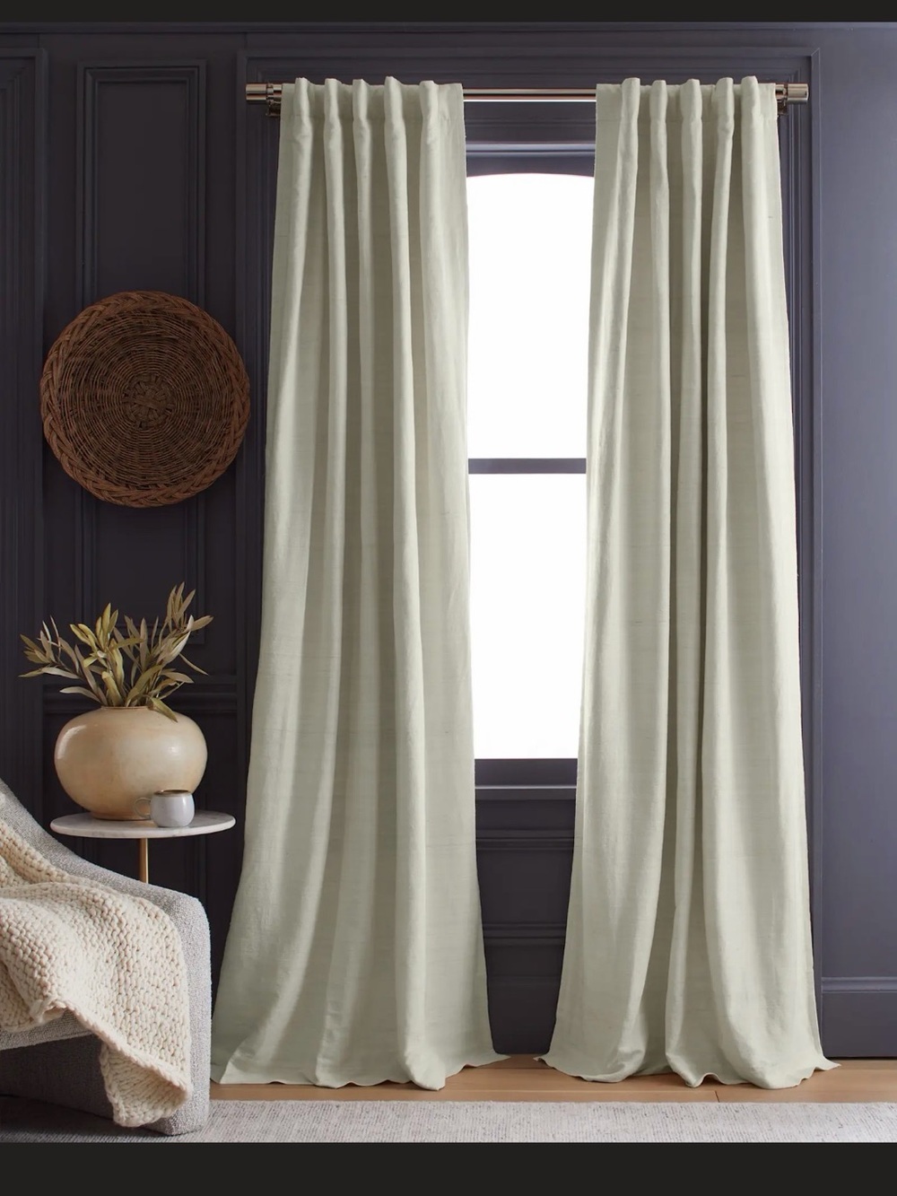 Quince Raw Silk Curtain Panel Ivory